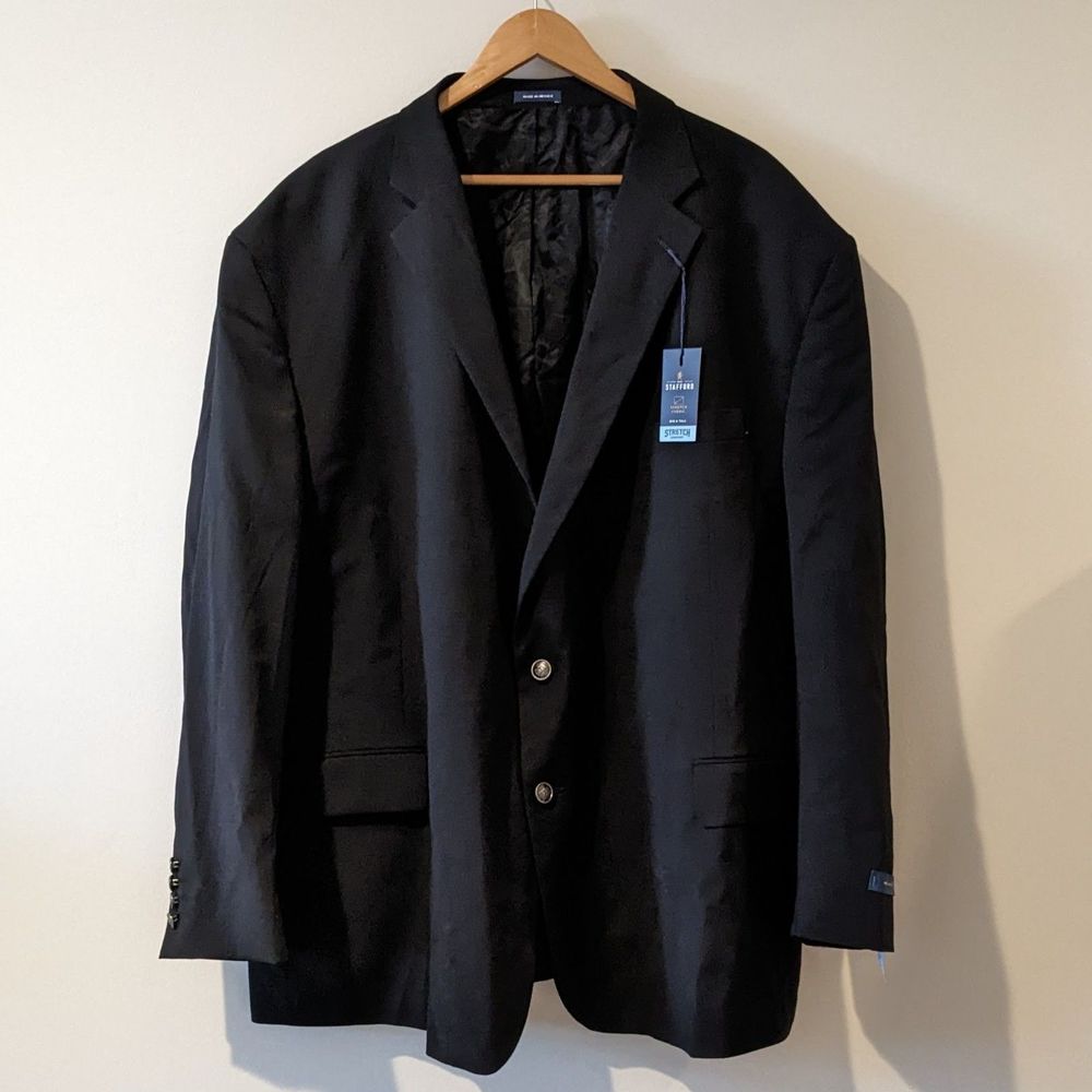 NWT Stafford Black Hopsack Blazer Stretch Comfort Size Big and Tall 60 Regular